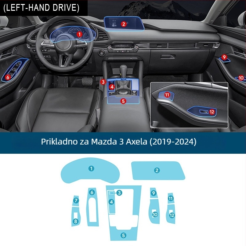 TPU unutarnji zaštitni film za Mazda 3 Axela 2019-2024 – proziran, zaštita od prljavštine i ogrebotina