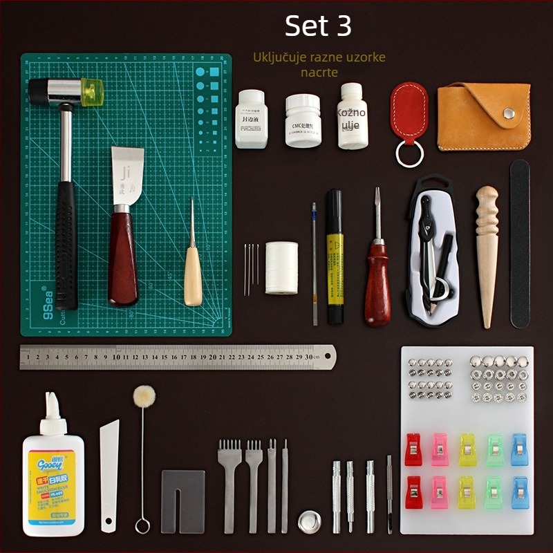 Kožni DIY set za ručnu izradu s osnovnim alatima – bušenje rupa u dijamantnom uzorku, kineski stil