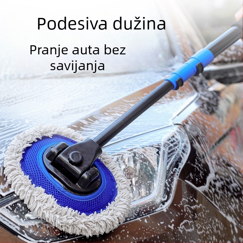 Automobilski mop za pranje s fleksibilnom šipkom i produživačem ručice, nehrđajući čelik, mekane dlačice