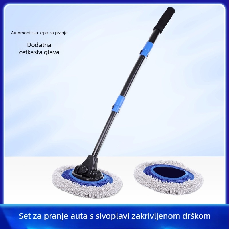Automobilski mop za pranje s fleksibilnom šipkom i produživačem ručice, nehrđajući čelik, mekane dlačice