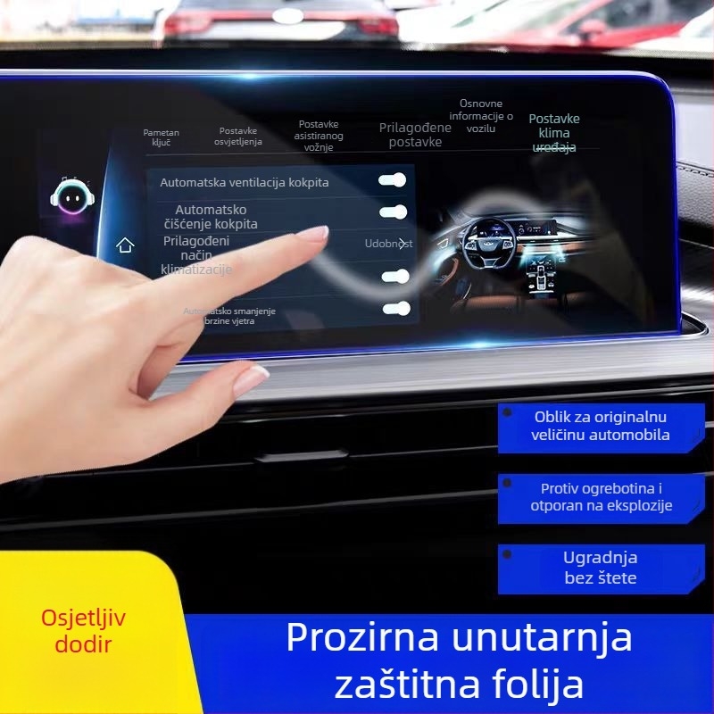 TPU film za unutrašnjost za središnju konzolu i mjenjač — jednokratna izrada; otpornost na visoke/niže temperature; otpornost na ogrebotine i habanje; otpornost na otiske prstiju i masnoće; univerzalna kompatibilnost