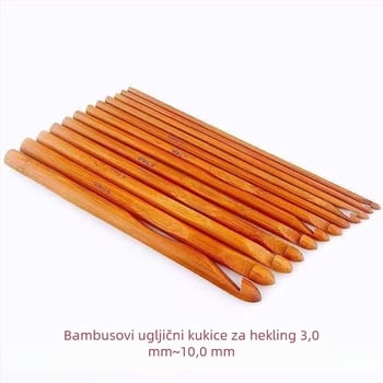 Set igala za pletenje s drškom od bambusa i karbonskim cilindričnim kukama — jednostavan stil; pakiranje 100 komada; bruto težina 0,5 kg