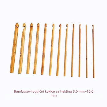 Set igala za pletenje s drškom od bambusa i karbonskim cilindričnim kukama — jednostavan stil; pakiranje 100 komada; bruto težina 0,5 kg