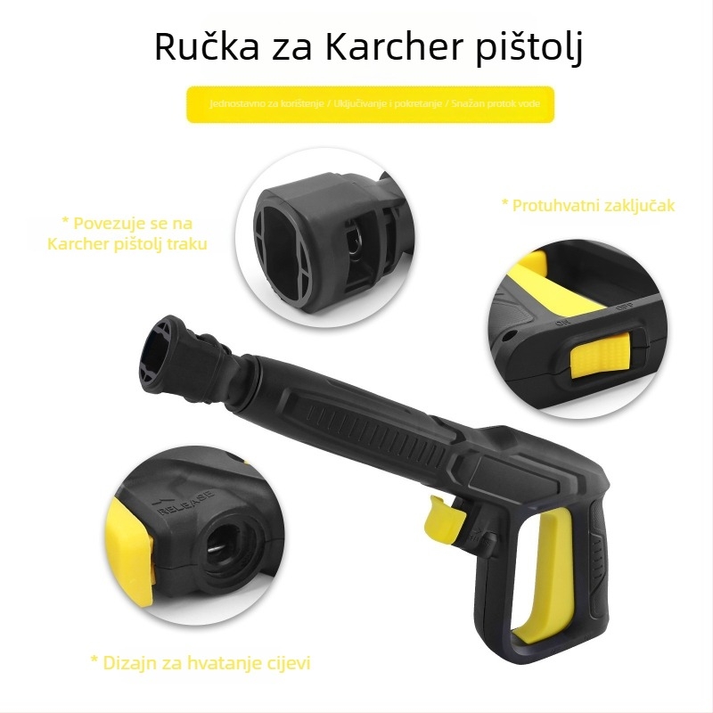 KARCHER K2–K7 kompatibilan visokotlačni pištolj i šipka; glava pištolja: plastika i bakar; drška: plastika; domet prskanja: 8; tlak vode: 100; težina: 600
