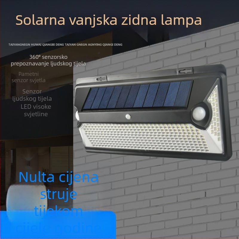 Solarna LED svjetiljka s 360 LED, dvostruki senzor pokreta, vanjsko zidno osvjetljenje za krajolik i dvorište