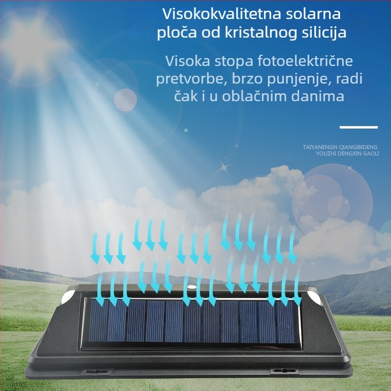 Solarna LED svjetiljka s 360 LED, dvostruki senzor pokreta, vanjsko zidno osvjetljenje za krajolik i dvorište