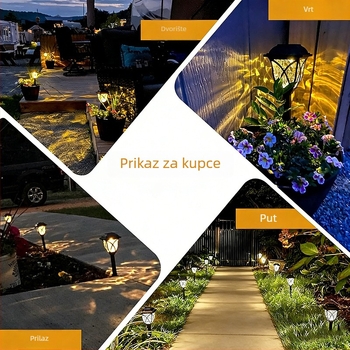 Solarno vrtno svjetlo IP65, vodootporno, 10–15W, kućište ABS, senzor pokreta, ugrađivi kolac za tlo