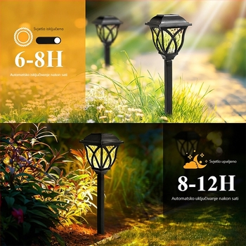 Solarno vrtno svjetlo IP65, vodootporno, 10–15W, kućište ABS, senzor pokreta, ugrađivi kolac za tlo