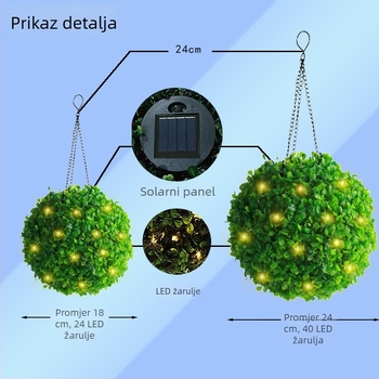 Solarna svjetleća niz s oblikom travnate kugle za vanjske prostore vrt, dvorište ili park