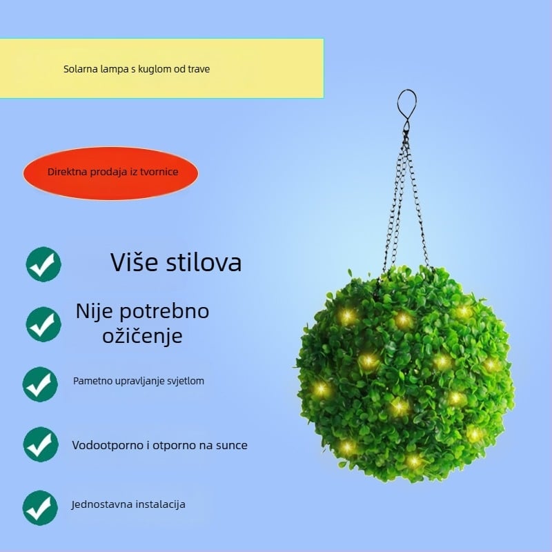 Solarna svjetleća niz s oblikom travnate kugle za vanjske prostore vrt, dvorište ili park