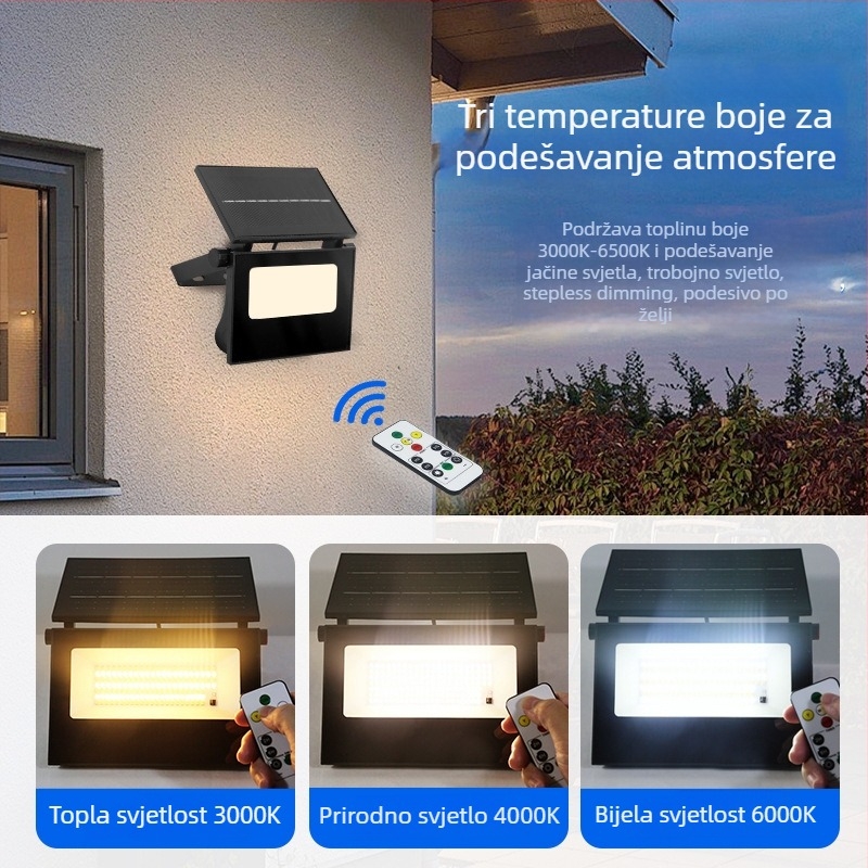 Solarna sklopna zidna svjetiljka s detekcijom pokreta, 24V, 88 LED, IP65, vijek trajanja 50000 h