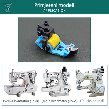 Overlock šivaći stroj s tri igle i pet niti, mali kvadratni glava, položaj igle 5,6, teflonska rolna potpora noži