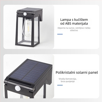Solarna vanjska zidna svjetiljka sa senzorom pokreta, Hl7005a, 5V, plastično kućište, rad 6–12 sati