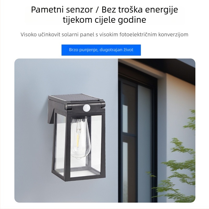 Solarna vanjska zidna svjetiljka sa senzorom pokreta, Hl7005a, 5V, plastično kućište, rad 6–12 sati