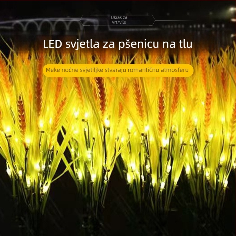 Solarna lampa za travnjak s 7 glavama pšenice, ugrađena u tlo, IP65, 12V, guma, 36 sati osvjetljenja