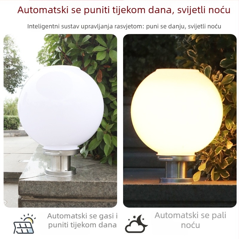 Okrugla solarna lampa za stup – vanjska vodootporna LED lanterna za dvorište, vrata i zid