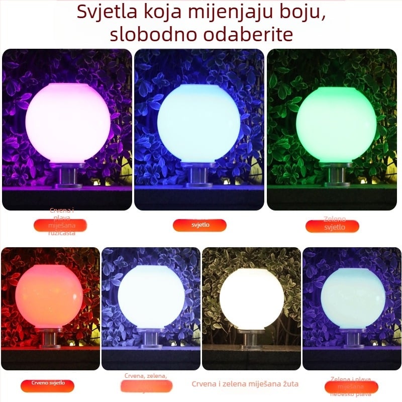 Okrugla solarna lampa za stup – vanjska vodootporna LED lanterna za dvorište, vrata i zid