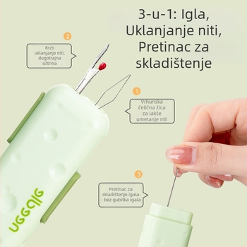 Troje u jednom alat za navlačenje igala za kućnu upotrebu s magnetskom kutijom za igle i pomoćom za navlačenje — laka težina 38,5 g