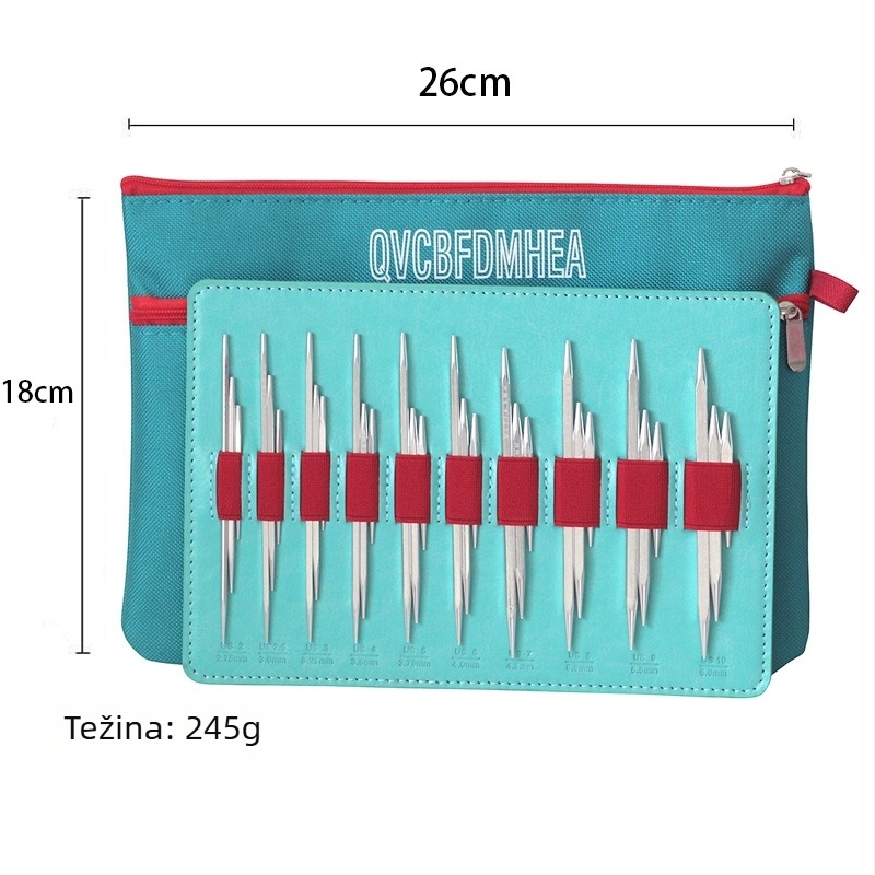 Igle za pletenje, 3-dijelni set, odvojive kvadratne igle, oksidirani aluminij