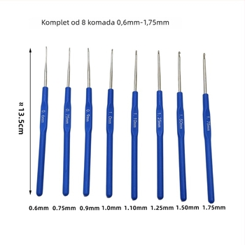 16-dijelni aluminijski set jednokračnih kukica za pletenje pulovera; pakiranje 100 kom; bruto težina 180 g