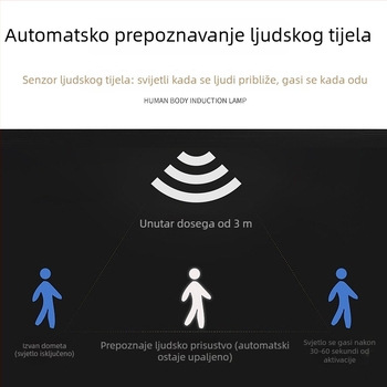 Solarna vanjska LED svjetiljka s pametnim senzorom, IP65, 3W, 2-7V, vrijeme rada 6-12 sati