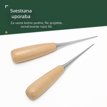 Šilo za kožu s kožnim futrom, nehrđajući čelik, drvena ručka, ručno izrađeno