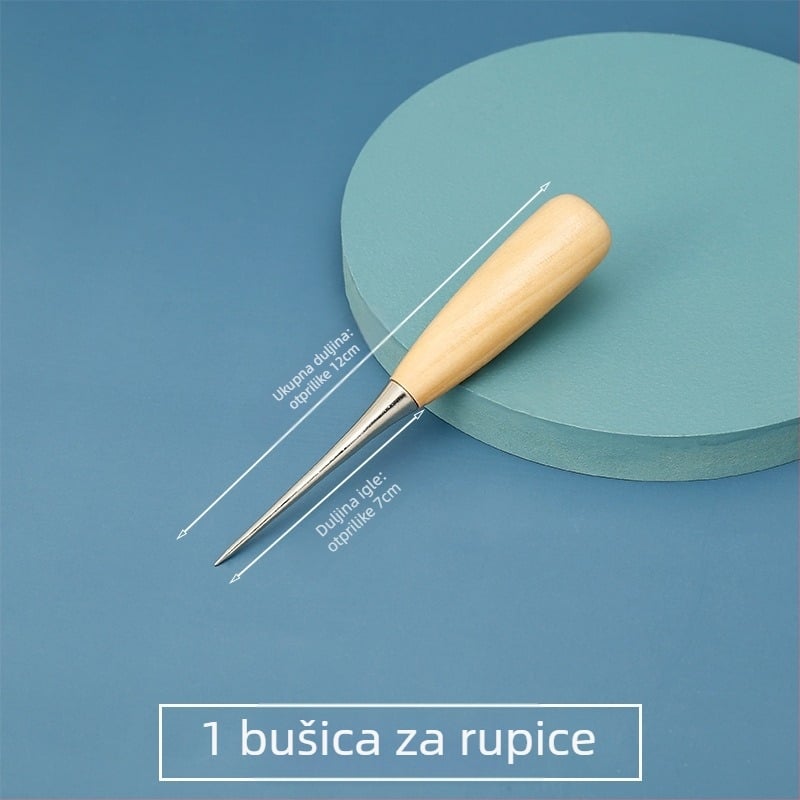 Šilo za kožu s kožnim futrom, nehrđajući čelik, drvena ručka, ručno izrađeno