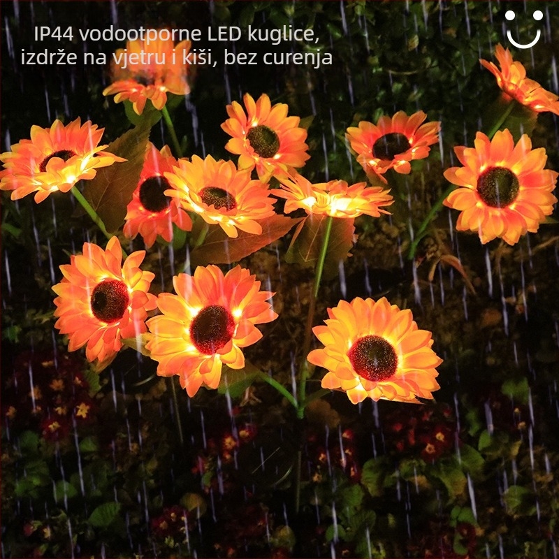 Solarna vanjska lampa za vrt u obliku suncokreta, ABS kućište, IP65, model HS05-1, 0,25 W, kontinuirano osvjetljenje 6–12 h, CE certifikat