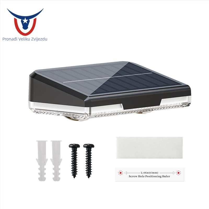 Solarna zidna svjetiljka za vanjsku upotrebu, vodootporna rasvjeta za dvorište i vrt, IP44, 2 LED, 12 lm, kut snopa 120°, trajanje osvjetljenja 6–12 h