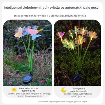Solarna lampica s vlaknima optičkim u obliku leptira, za vanjsku upotrebu, vodootporna rasvjeta za travnjak i dvorište