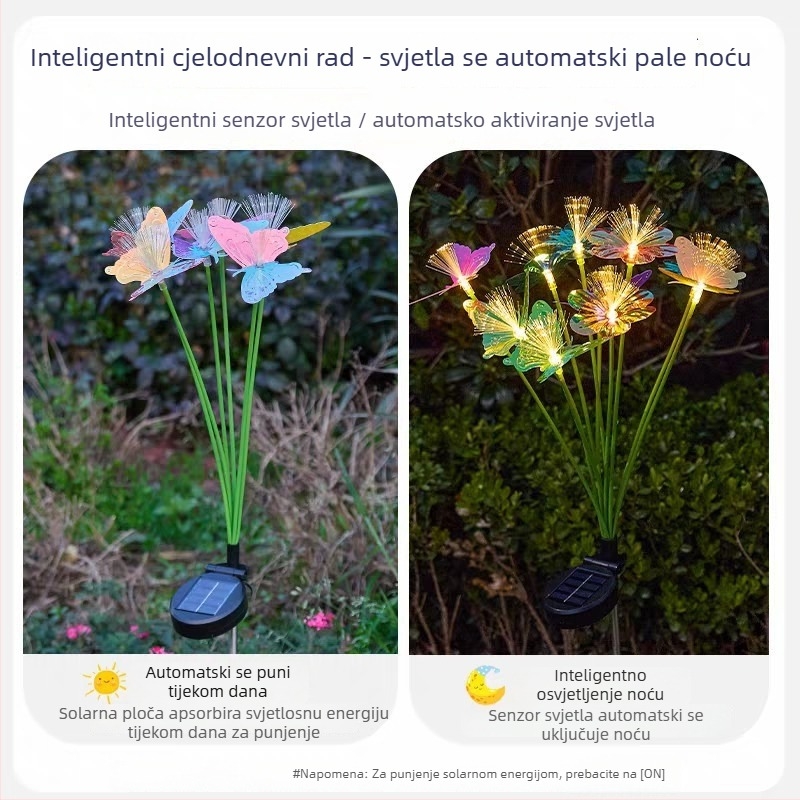 Solarna lampica s vlaknima optičkim u obliku leptira, za vanjsku upotrebu, vodootporna rasvjeta za travnjak i dvorište