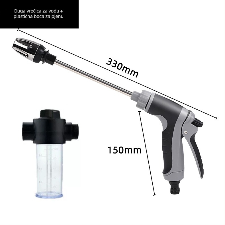Teleskopska vodena pištolj za pranje autom i zalijevanje vrta; metalna mlaznica; konstrukcija od metala + ABS; plastična ručica; domet mlaza 5–10 m; model Bs-6692