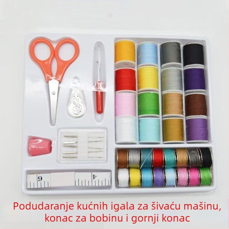 Set za šivanje s plastičnom kutijom; 16 boja konca za bobine; metar; škarice
