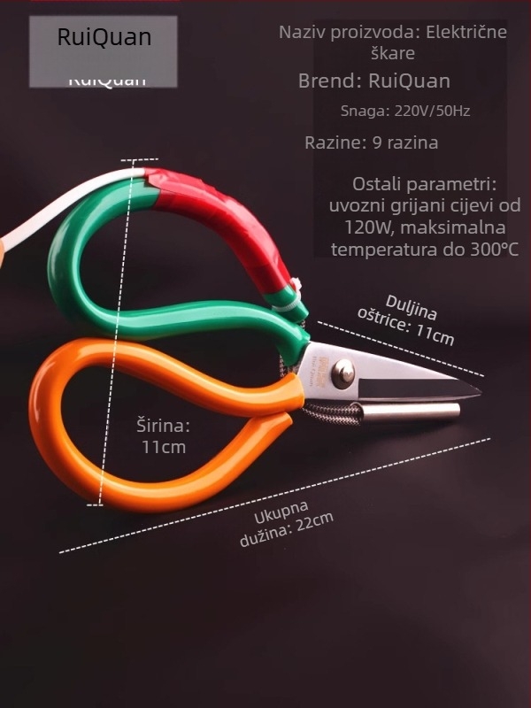 Električne škarice s podesivom temperaturom za trake i vrpce, oštrice od nehrđajućeg čelika, 36V