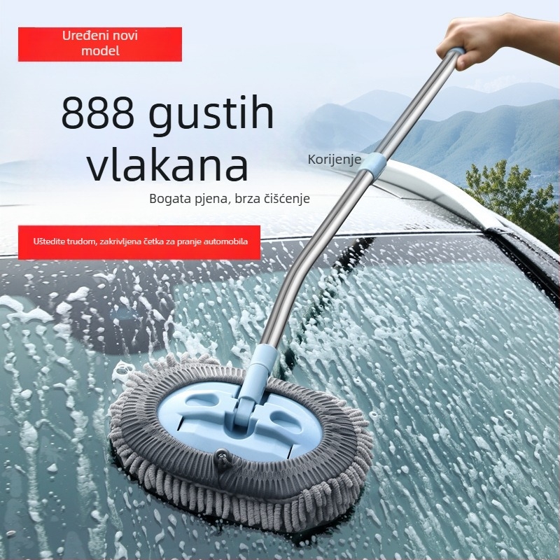 Mop za pranje automobila s zakrivljenim štapom, mekani vlakna, bez ogrebotina na boji; materijal: aluminijska zlitina + chenille velur; Honggao