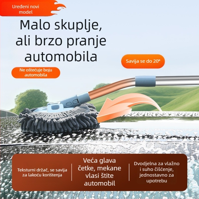 Mop za pranje automobila s zakrivljenim štapom, mekani vlakna, bez ogrebotina na boji; materijal: aluminijska zlitina + chenille velur; Honggao