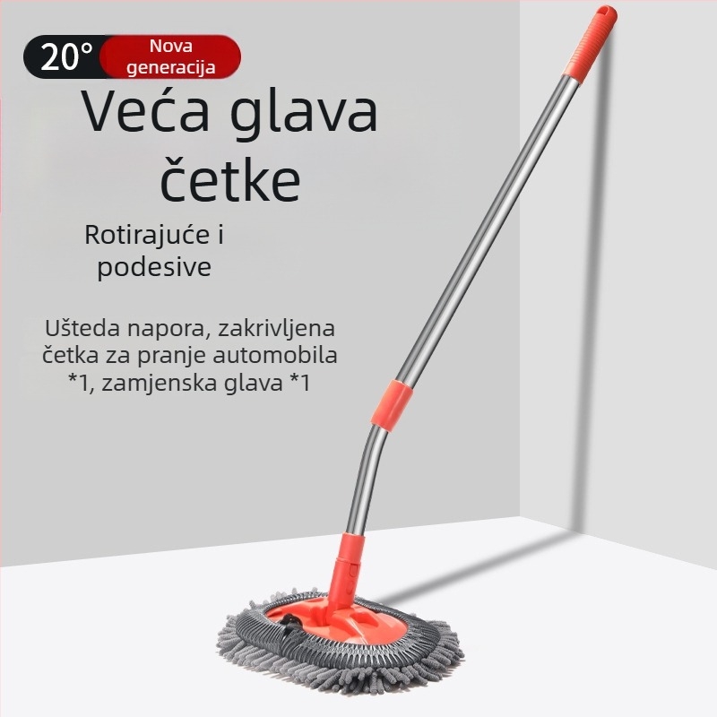 Mop za pranje automobila s zakrivljenim štapom, mekani vlakna, bez ogrebotina na boji; materijal: aluminijska zlitina + chenille velur; Honggao