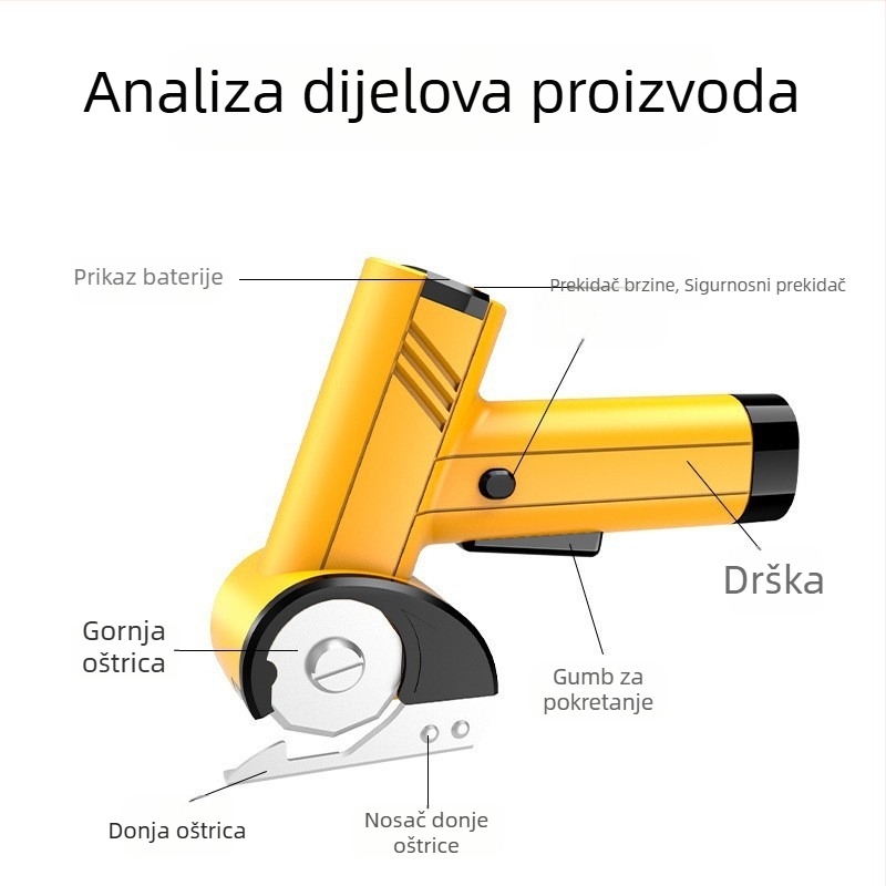 Bežične škare s okruglom oštricom i litijskom baterijom za rezanje tkanina, tepiha, zavjesa i kože — kompaktne električne škare