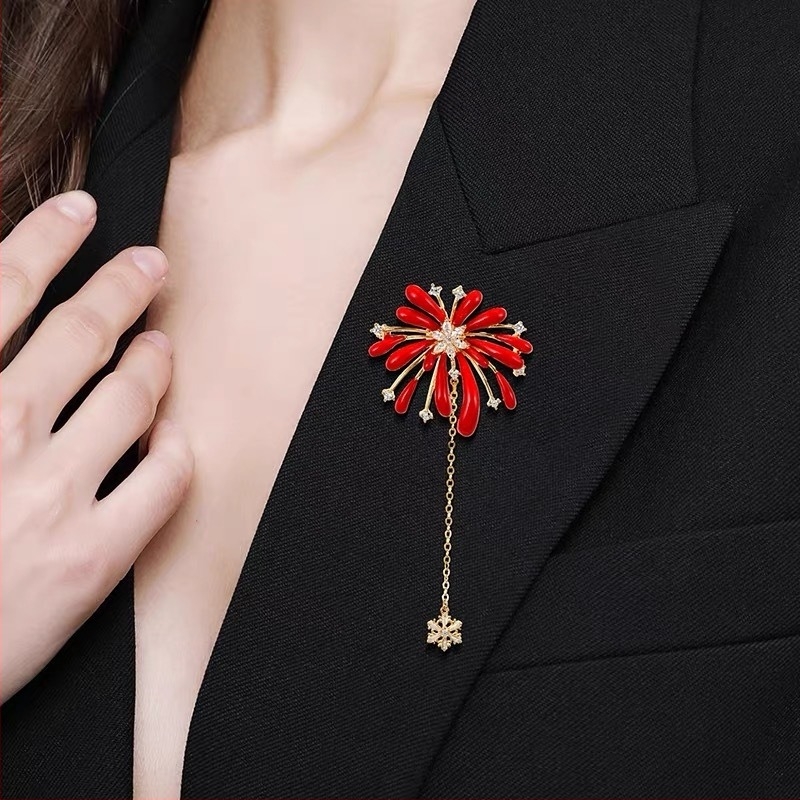 Broš za prsa, ekološki bakar, tehnika kapljice ulja, listični minimalistički dizajn, unisex, dar
