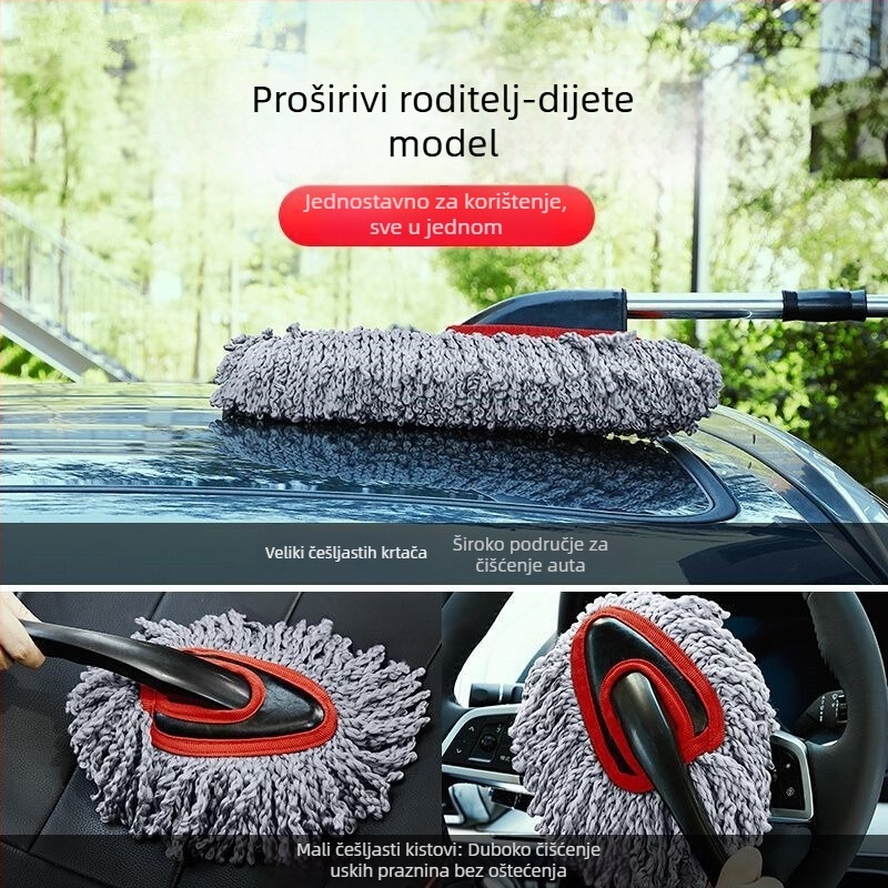 Četka za pranje automobila s teleskopskom ručkom, mikrovlakna, dvostruka namjena za čišćenje prašine i pranje, ručno proširenje, za vješanje