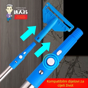 Podni mop set s ručkom od nehrđajućeg čelika, glavom od pamuk vlakna, Daren Su, teleskopska duljina 100–120 cm