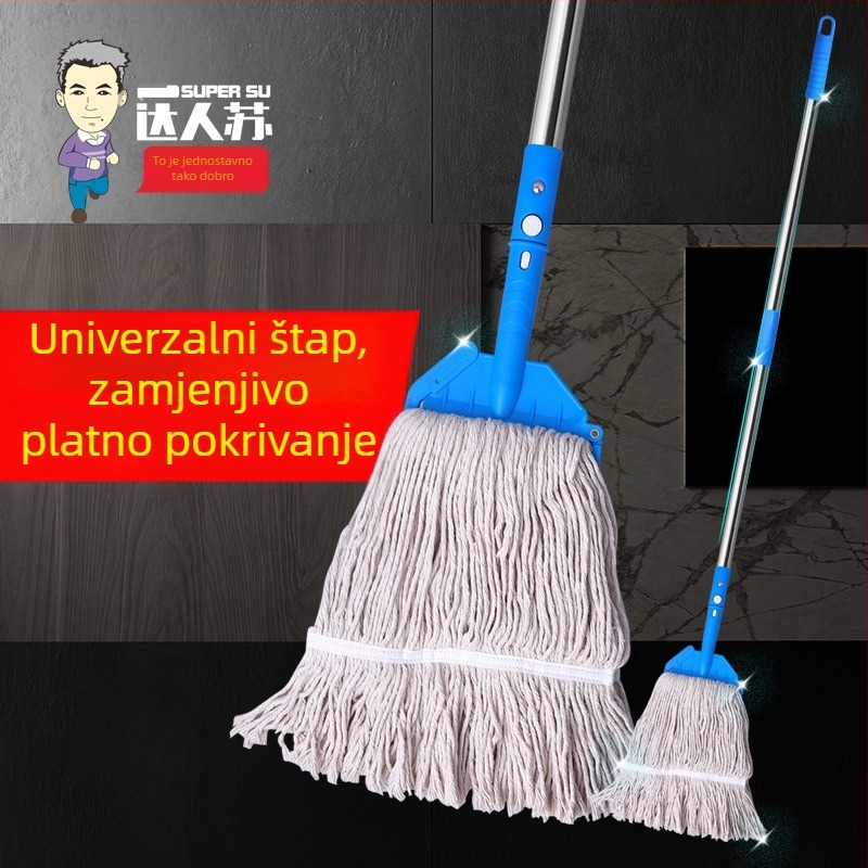 Podni mop set s ručkom od nehrđajućeg čelika, glavom od pamuk vlakna, Daren Su, teleskopska duljina 100–120 cm