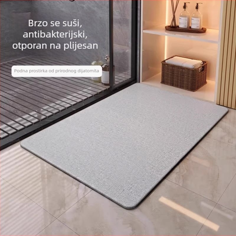 Podlogica za podnu od diatomita, apsorbirajuća, brzo se suši, protuklizna, debeli, gravirana površina, za kupaonicu i WC