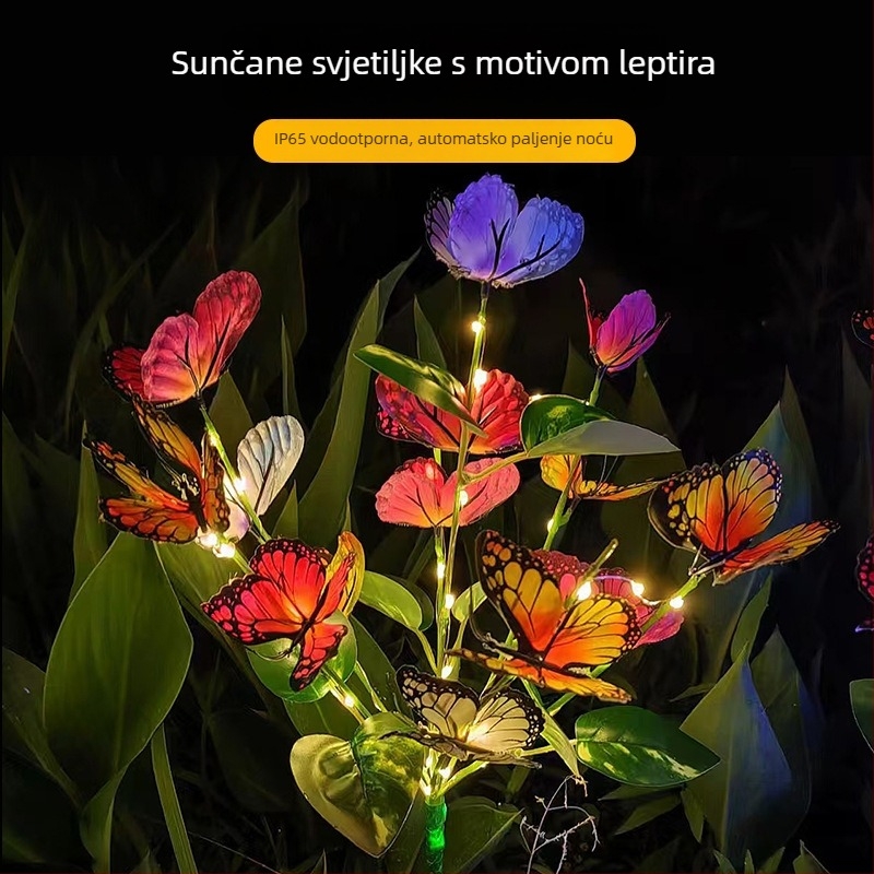 Solarna lampica s leptirima za krajolik dvorišta, kućište od nehrđajućeg čelika, 3W, otporna na kišu, 6–12 sati svjetla, EU CE certifikat