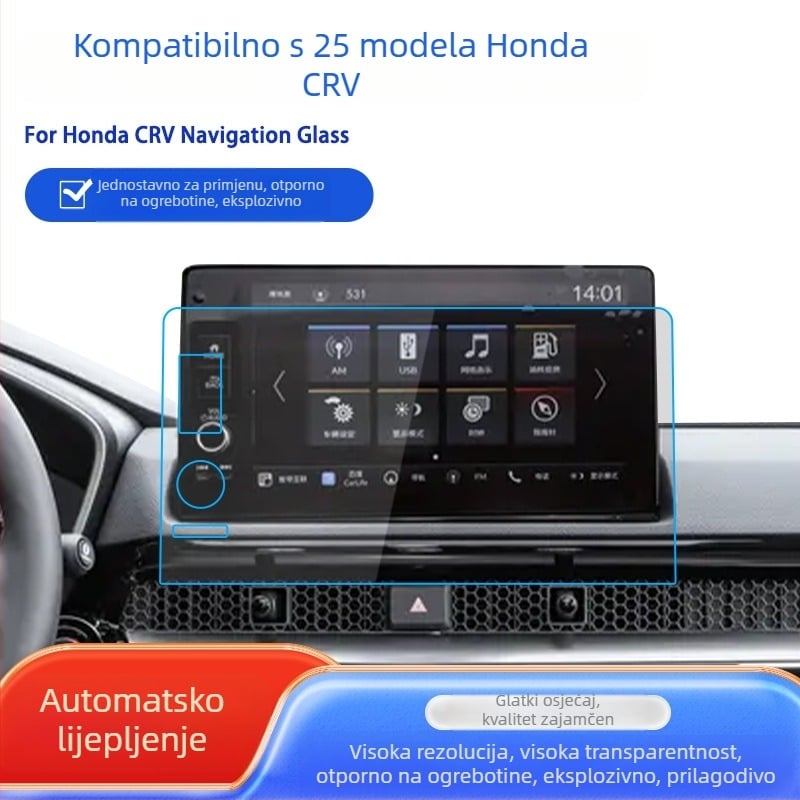 Hongkeda staklena zaštita zaslona za navigaciju Honda CR-V – pozicija: zaslon navigacije; kompatibilnost: Honda; značajke: otpornost na visoke i niske temperature, otporna na ogrebotine i habanje, otporna na otiske prstiju