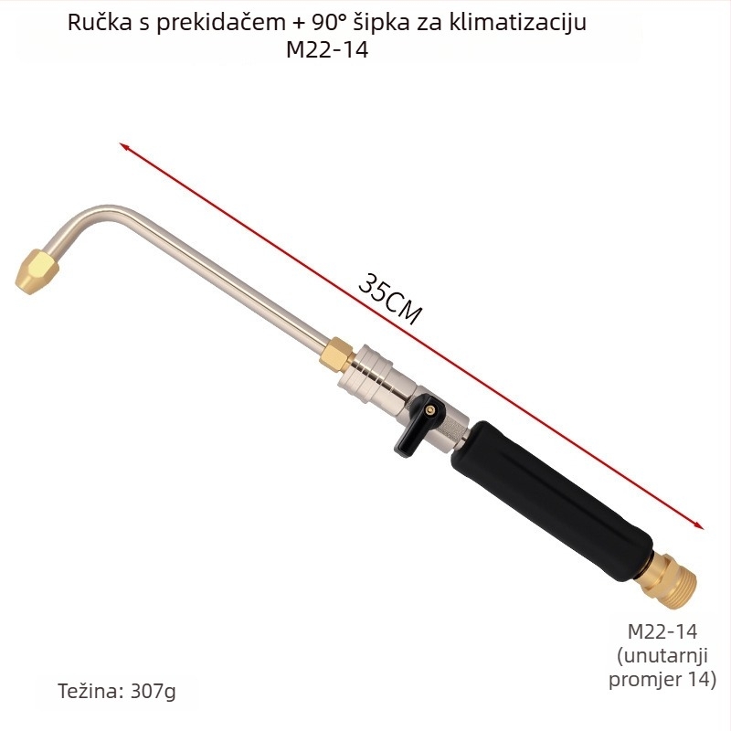 Ekstenzijska šipka za visokotlačni čistač s mosadznom glavom pištolje, ručka od ABS + nehrđajući čelik + mesing, raspon prskanja 1–10 m, pogodna za kućno i komercijalno pranje automobila