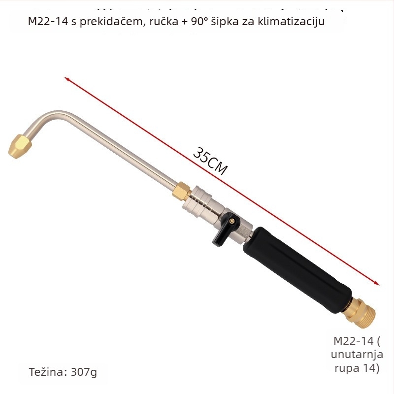 Ekstenzijska šipka za visokotlačni čistač s mosadznom glavom pištolje, ručka od ABS + nehrđajući čelik + mesing, raspon prskanja 1–10 m, pogodna za kućno i komercijalno pranje automobila