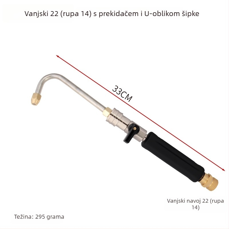 Ekstenzijska šipka za visokotlačni čistač s mosadznom glavom pištolje, ručka od ABS + nehrđajući čelik + mesing, raspon prskanja 1–10 m, pogodna za kućno i komercijalno pranje automobila