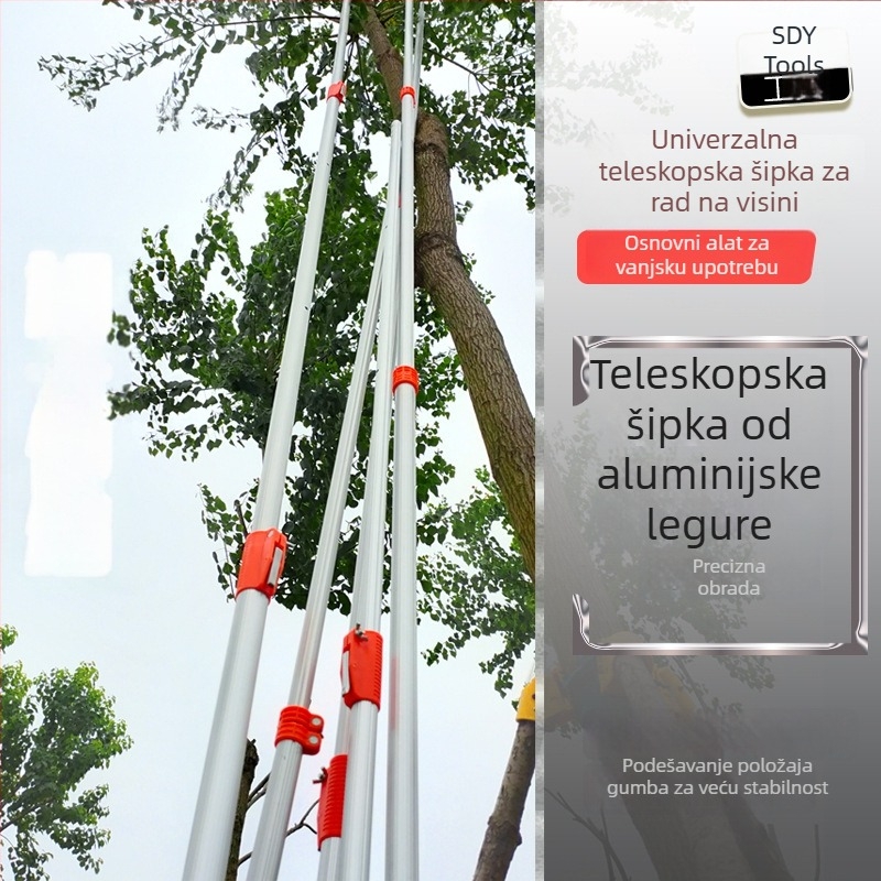Teleskopska šipka za podrezivanje grana, aluminijska legura, proširiva od 3 do 7 m, za vanjsku upotrebu u vrtu