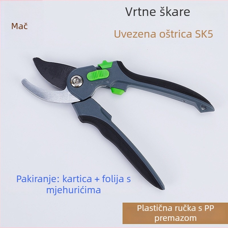 Vrtne škare, škare za podrezivanje, škare za branje voća i bonsai škare s nagnutom drškom